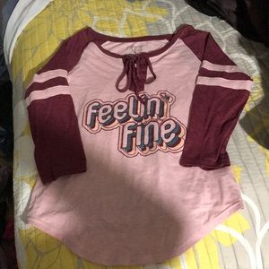 Lace Up Front 3/4 Sleeve Graphic Tee